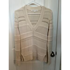 Veronica Beard Cream Long Sleeve V- Neck XS Sweater Quiet Luxury Designer Preppy
